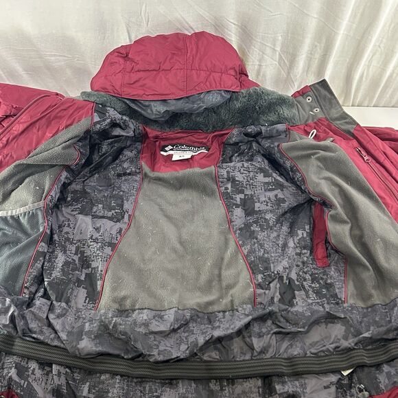 Columbia Women's Down Puffer Ski Jacket Parka Fleece Lined Hood Red Medium - Picture 10 of 15